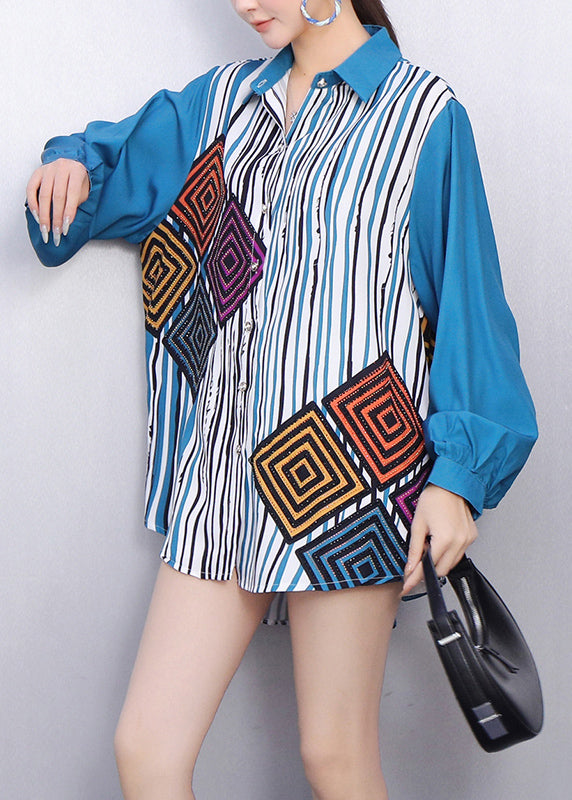 Modern Casual Style Vibrant Striped Geometric Print Shirt Fall