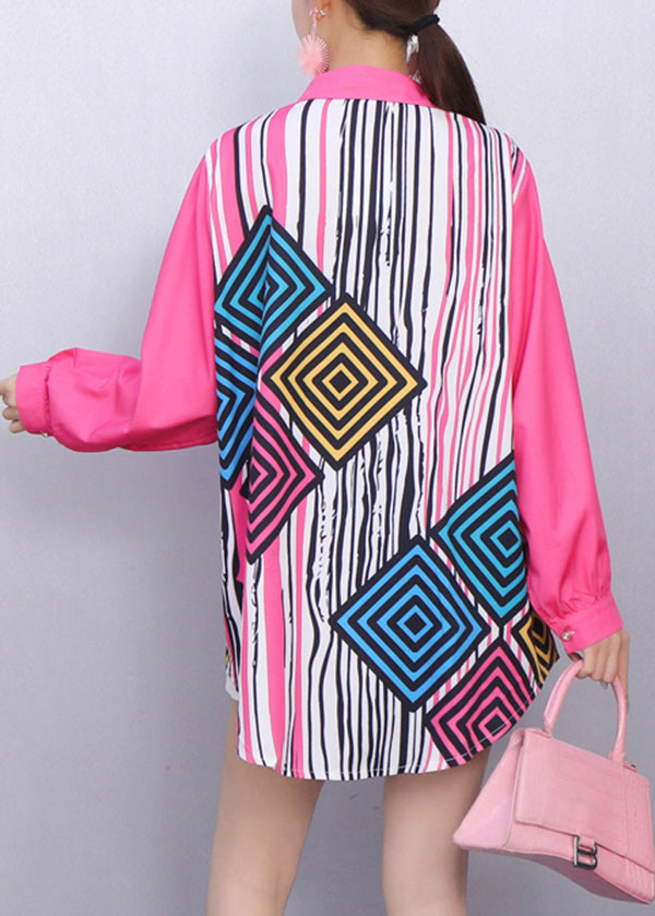 Modern Casual Style Vibrant Striped Geometric Print Shirt Fall