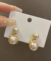 Modern Champagne Copper Overgild Pearl Stud Earrings