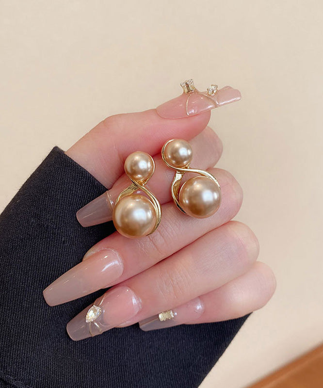 Modern Champagne Copper Overgild Pearl Stud Earrings