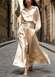 Modern Champagne High Waist Draping Silk Two-Piece Set Spring