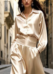 Modern Champagne High Waist Draping Silk Two-Piece Set Spring