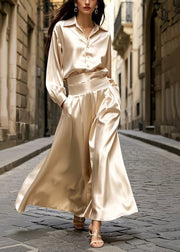 Modern Champagne High Waist Draping Silk Two-Piece Set Spring
