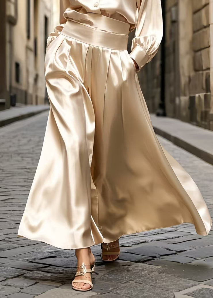 Modern Champagne High Waist Draping Silk Two-Piece Set Spring