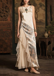 Modern Champagne Print Patchwork Tulle Silk Robe Dresses Summer