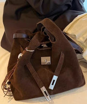 Modern Chocolate Durable Calf Leather Bucket Bag