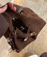 Modern Chocolate Durable Calf Leather Bucket Bag