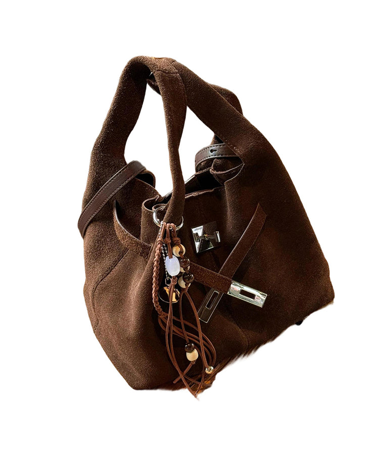 Modern Chocolate Durable Calf Leather Bucket Bag