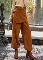 Modern Coffee Asymmetrical Solid Corduroy Pants Winter