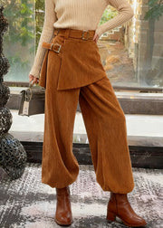 Modern Coffee Asymmetrical Solid Corduroy Pants Winter