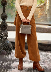 Modern Coffee Asymmetrical Solid Corduroy Pants Winter