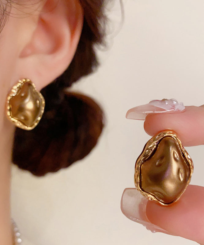 Modern Coffee Copper Overgild Asymmetrical Stud Earrings