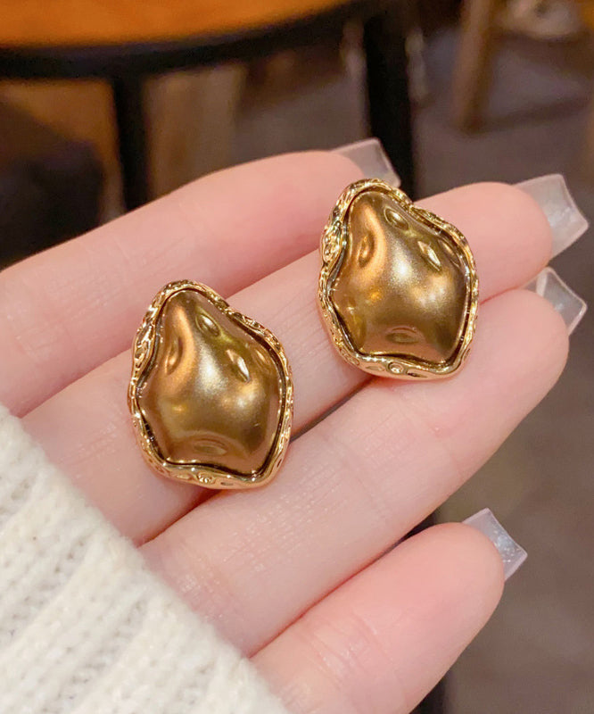 Modern Coffee Copper Overgild Asymmetrical Stud Earrings