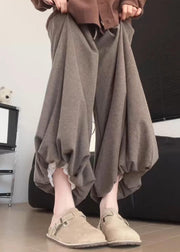 Modern Coffee Pockets Drawstring Cotton Lantern Pants Winter