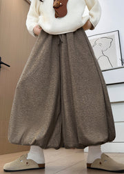 Modern Coffee Pockets Drawstring Cotton Lantern Pants Winter