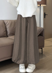 Modern Coffee Pockets Drawstring Cotton Lantern Pants Winter