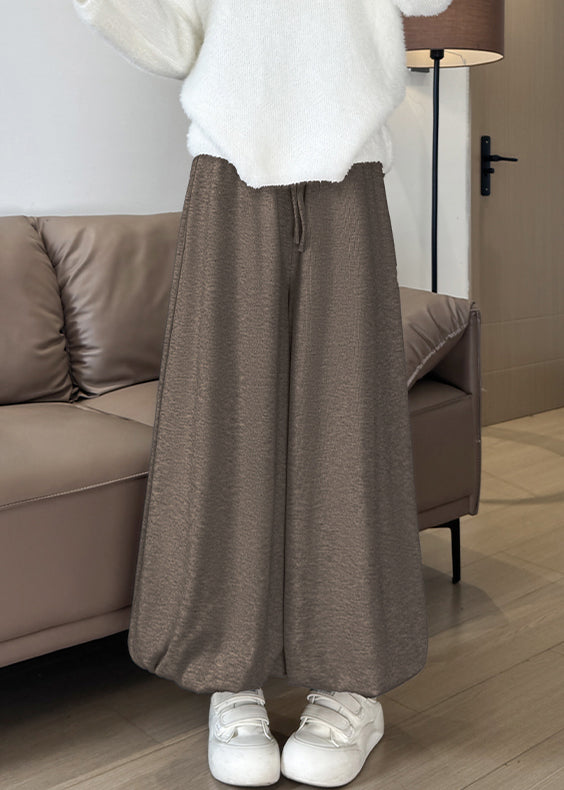 Modern Coffee Pockets Drawstring Cotton Lantern Pants Winter