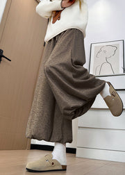 Modern Coffee Pockets Drawstring Cotton Lantern Pants Winter