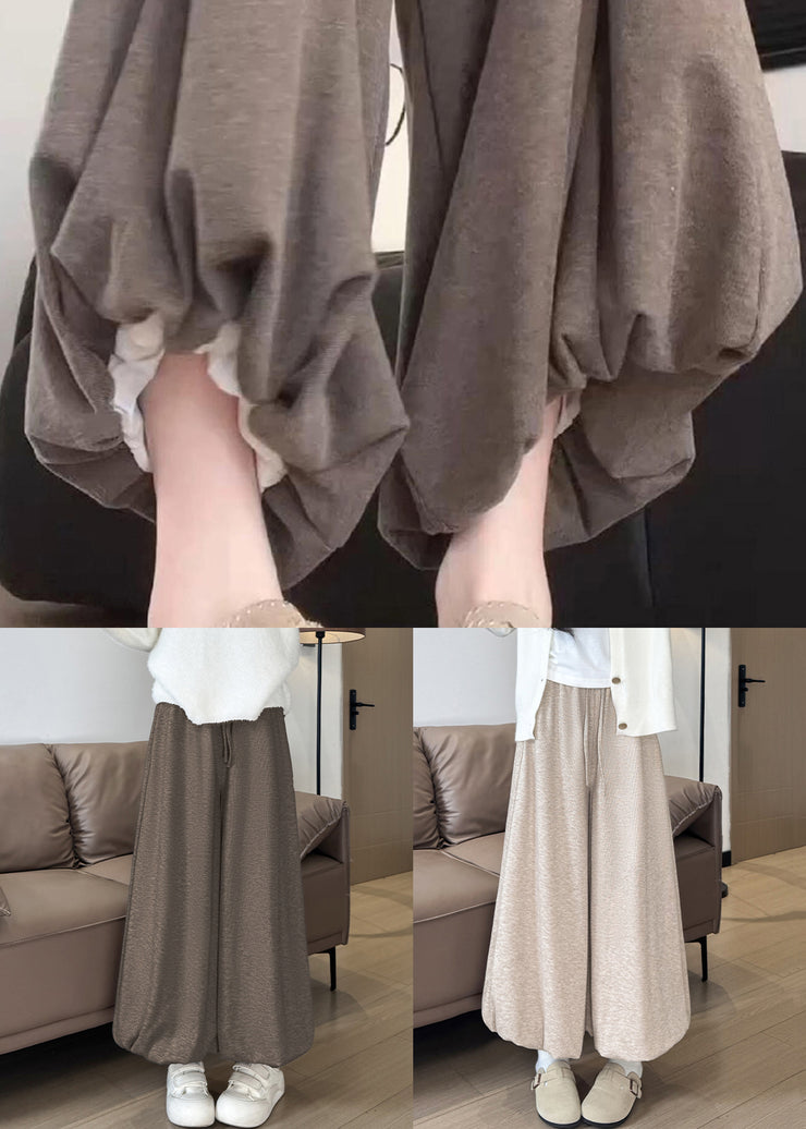 Modern Coffee Pockets Drawstring Cotton Lantern Pants Winter