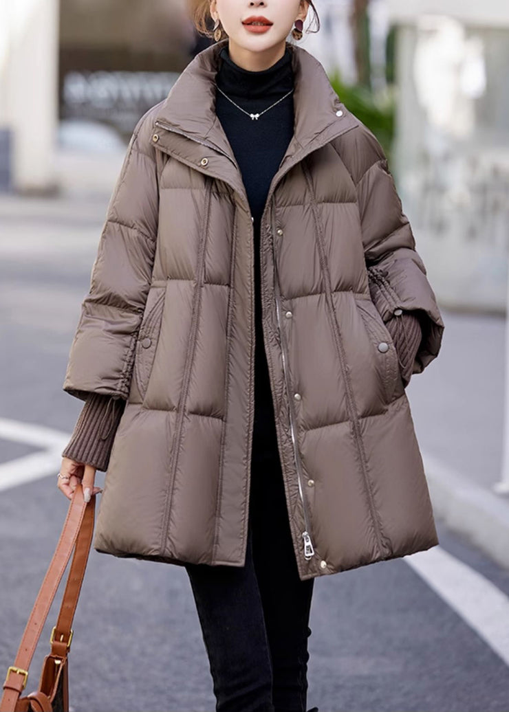 Modern Coffee Stand Collar Thick Duck Down Puffers Jackets Winter
