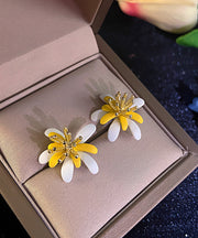 Modern Colorblock Copper Overgild Floral Stud Earrings