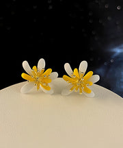 Modern Colorblock Copper Overgild Floral Stud Earrings