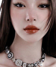 Modern Colorblock Metal Zircon Love Button Collar Necklace