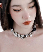 Modern Colorblock Metal Zircon Love Button Collar Necklace
