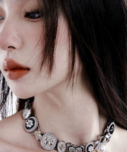 Modern Colorblock Metal Zircon Love Button Collar Necklace