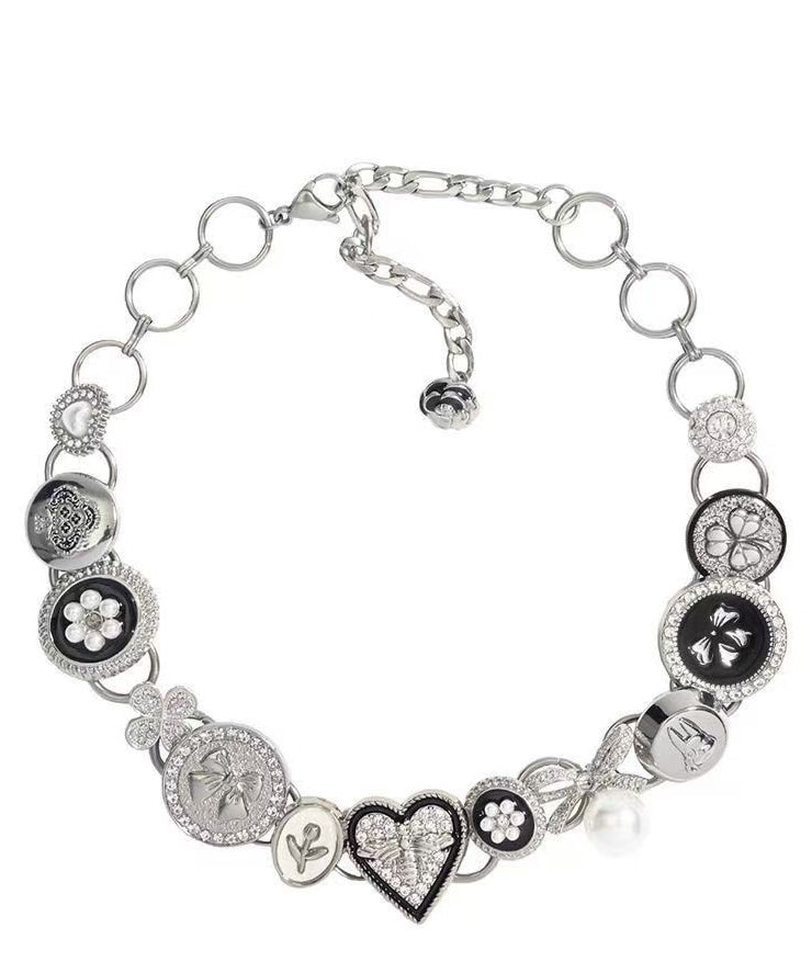 Modern Colorblock Metal Zircon Love Button Collar Necklace