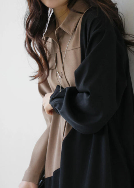 Modern Colorblock Oversized Patchwork Cotton Holiday Dress Fall