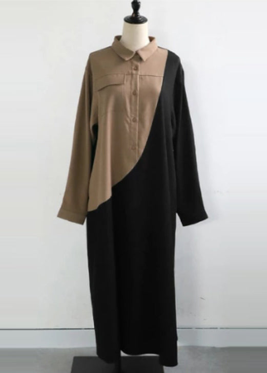 Modern Colorblock Oversized Patchwork Cotton Holiday Dress Fall