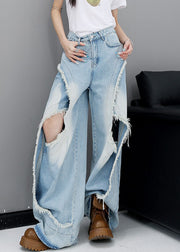 Modern Dark Gray Hole Pockets High Waist Denim Pants Fall
