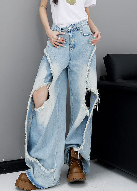 Modern Dark Gray Hole Pockets High Waist Denim Pants Fall