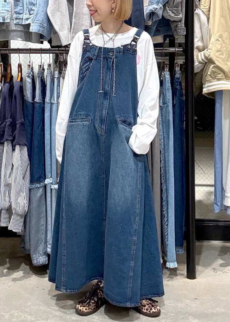 Modern Denim Blue Oversized Pockets Cami Dress Summer