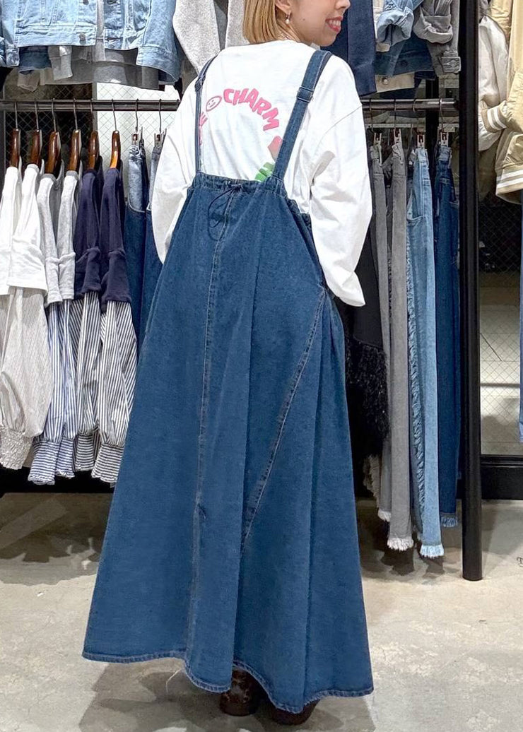 Modern Denim Blue Oversized Pockets Cami Dress Summer
