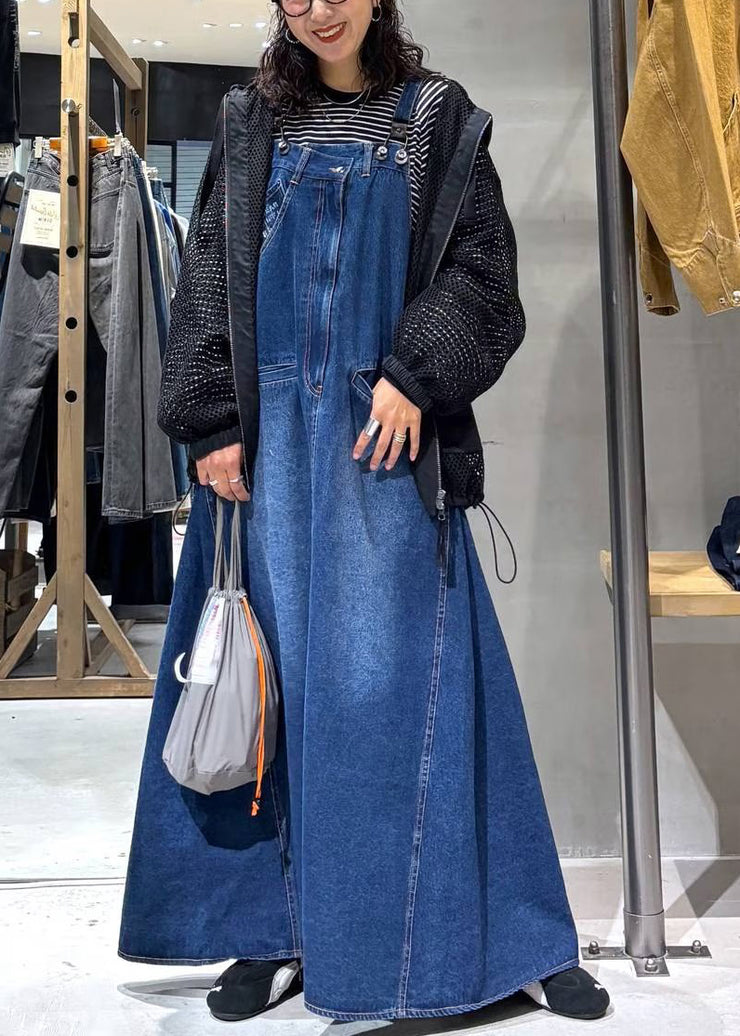 Modern Denim Blue Oversized Pockets Cami Dress Summer