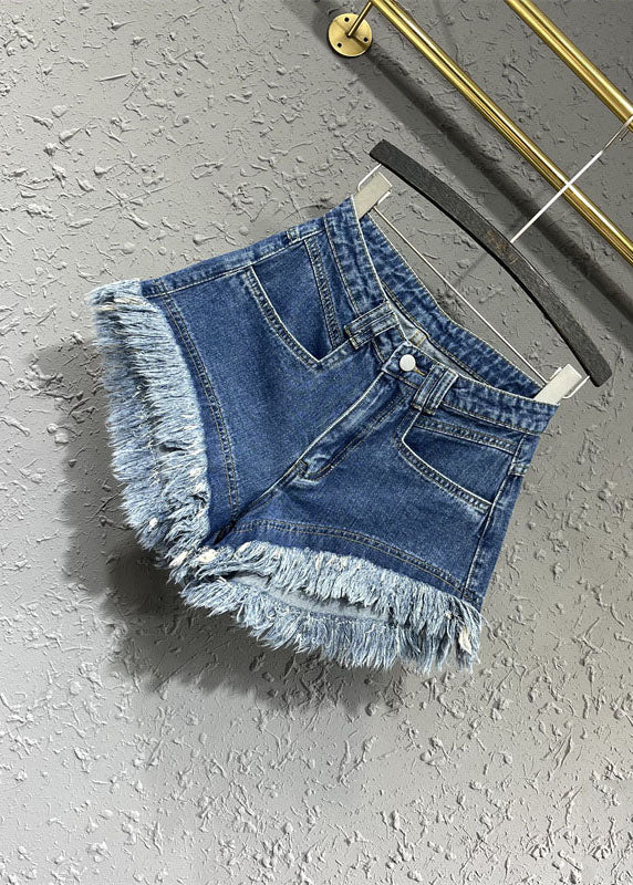 Modern Denim Blue Pockets Patchwork Shorts Summer