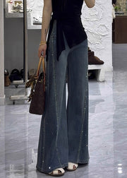 Modern Denim Blue Zircon High Waist Flared Trousers Fall