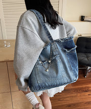 Modern Fringe Trim Chain Linked Denim Shoulder Bags