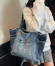 Modern Fringe Trim Chain Linked Denim Shoulder Bags