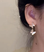 Modern Gold Copper Alloy Pearl Butterfly Tassel Drop Earrings