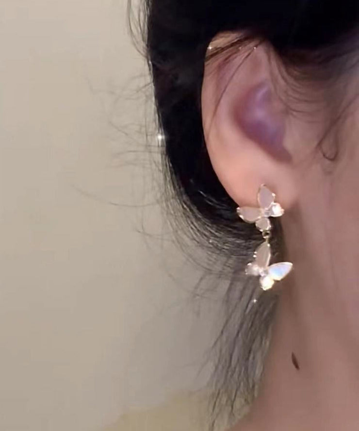 Modern Gold Copper Alloy Pearl Butterfly Tassel Drop Earrings