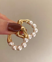 Modern Gold Copper Alloy Pearl Hoop Earrings