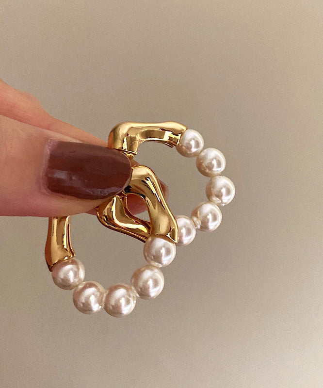 Modern Gold Copper Alloy Pearl Hoop Earrings