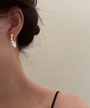 Modern Gold Copper Alloy Pearl Hoop Earrings