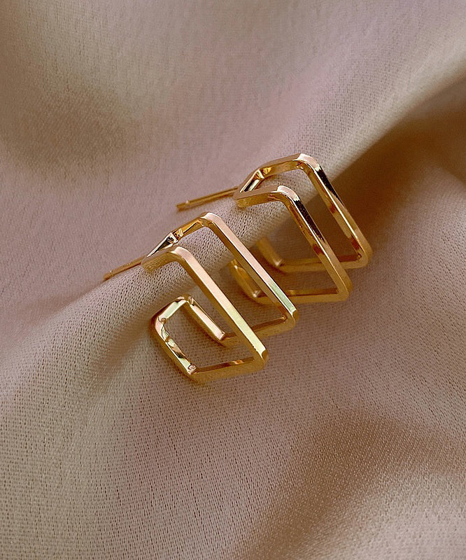 Modern Gold Copper Alloy Square Hoop Earrings