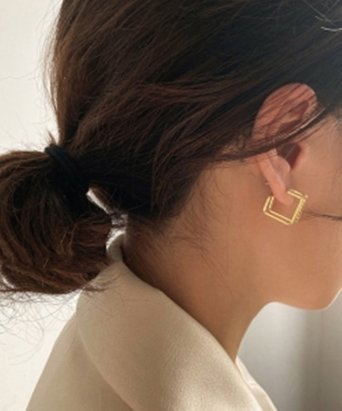 Modern Gold Copper Alloy Square Hoop Earrings