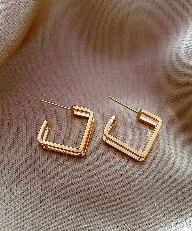 Modern Gold Copper Alloy Square Hoop Earrings