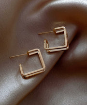 Modern Gold Copper Alloy Square Hoop Earrings
